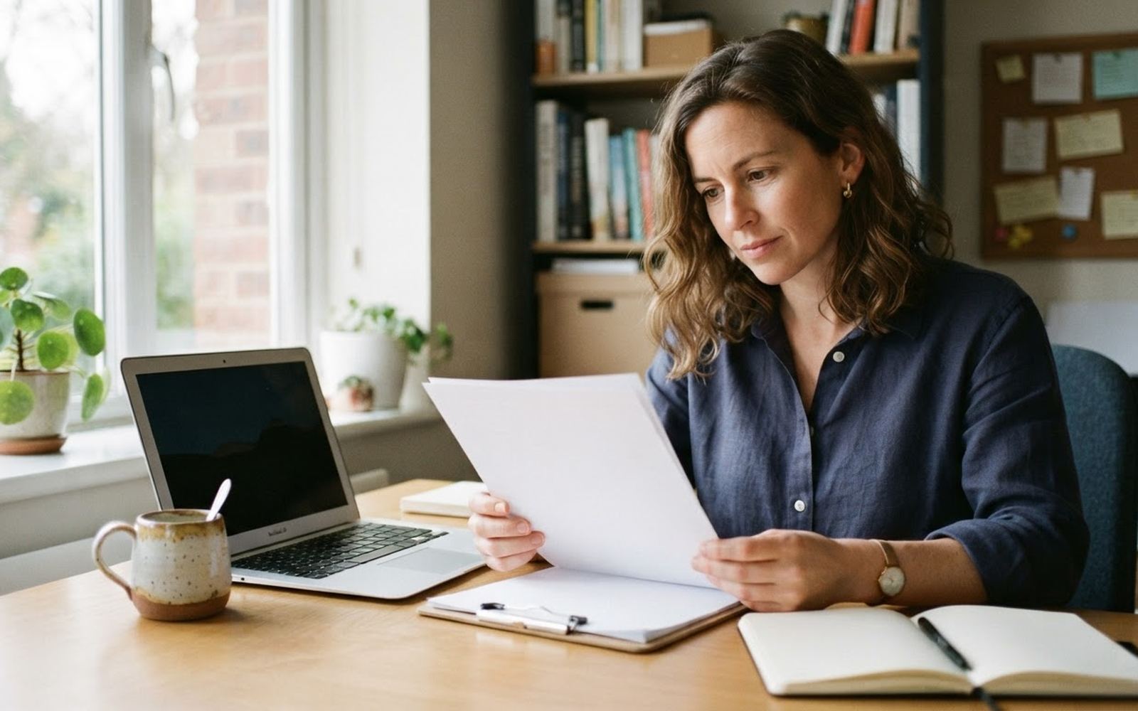 A founder reviewing her new business plans